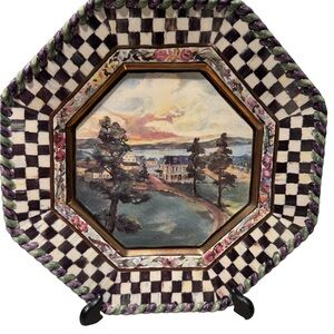 MacKenzie-Childs Checkered Dinner Plate with Scenic Center